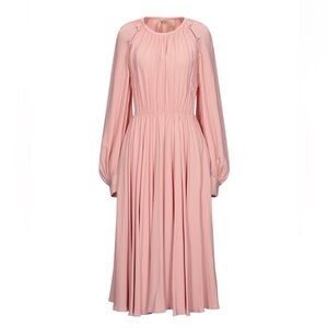 N°21 Blush Pink Silk Blend Midi Dress | Long Sleeve Pleated Designer Dress US M